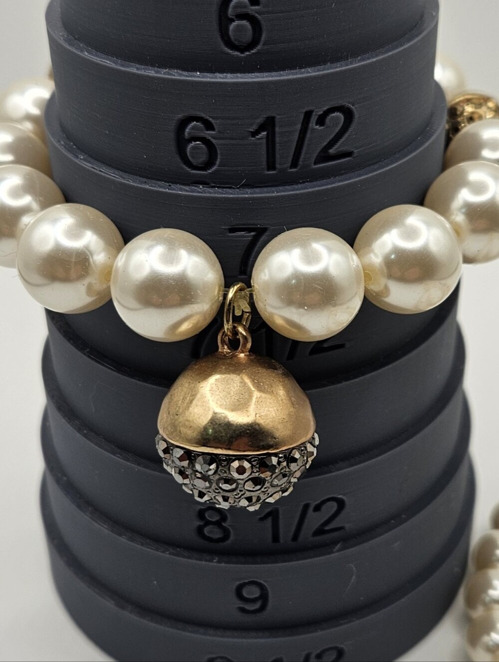 Chicos Faux Pearl Necklace Bracelet Set Pave Rhinestone Disco Ball 21" - Picture 4 of 10